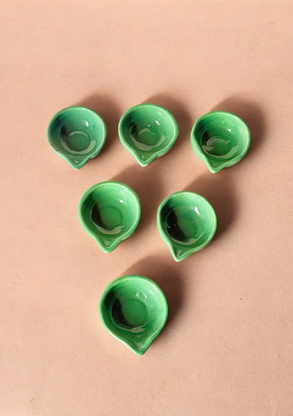 Green glazed diya set of 6
