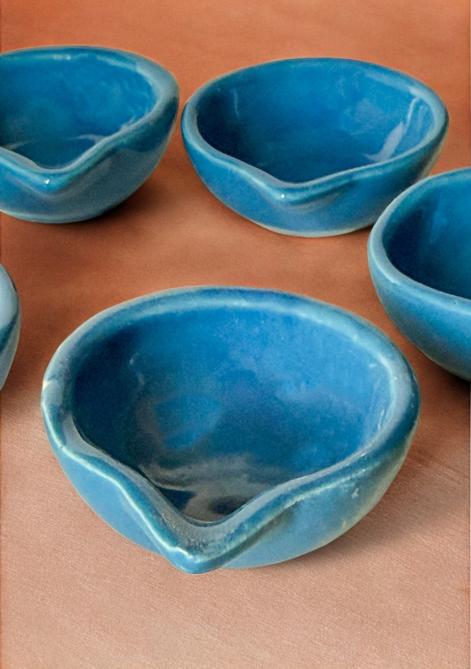 Blue glazed diya set of 6
