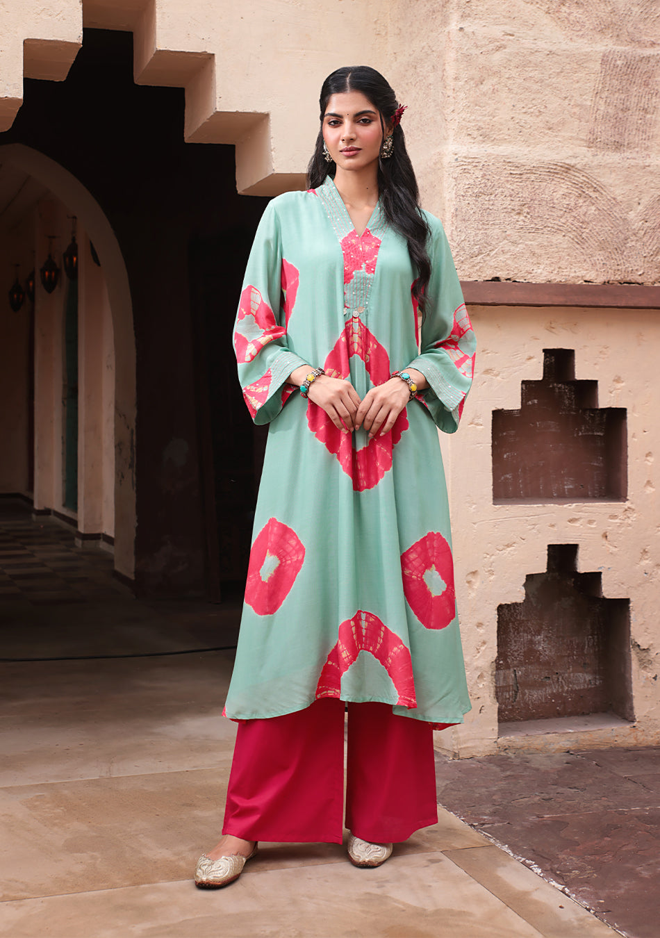 Mint Red Tie-Dye Modal kura Set