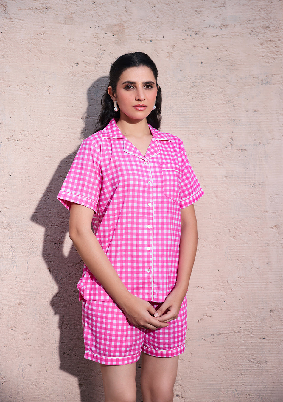 Rosy Grid Night Suit