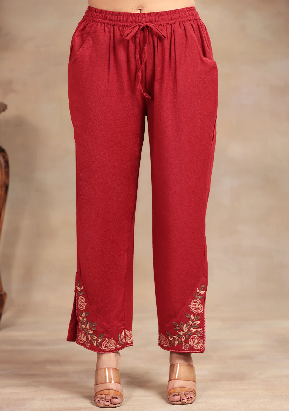 Crimson Rose Embroidered Suit Set