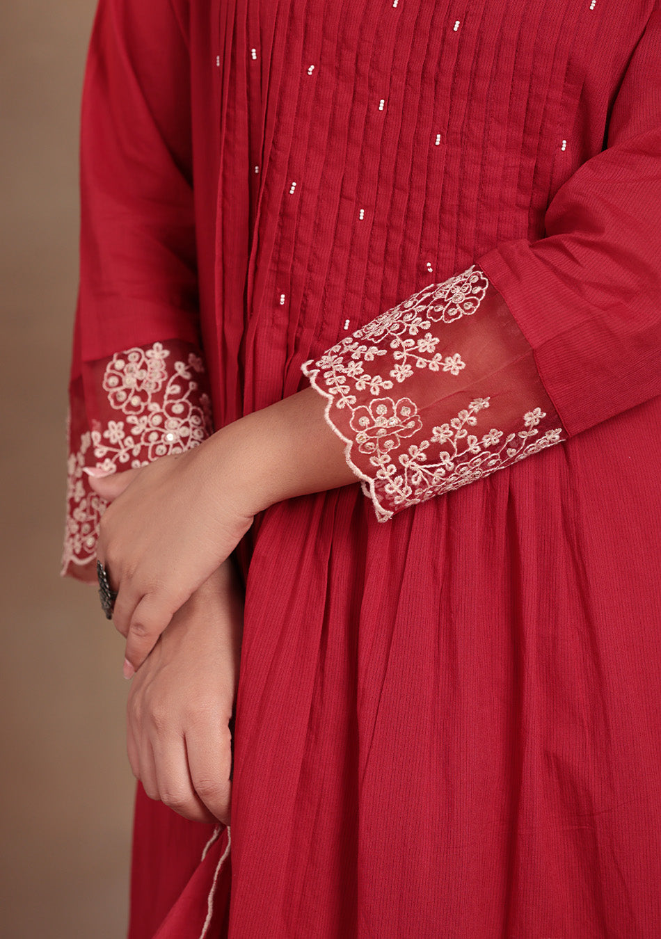Crimson Elegance Embroidered Suit Set