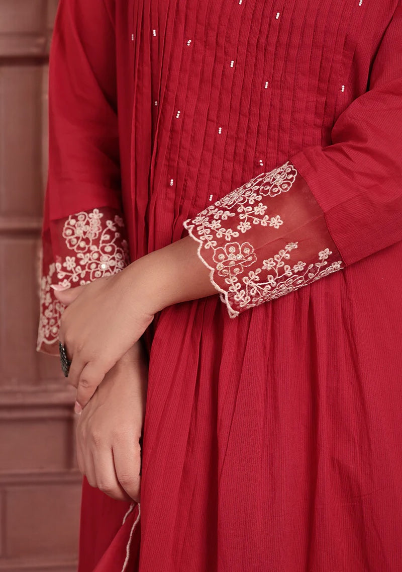 Crimson Elegance Embroidered Suit Set
