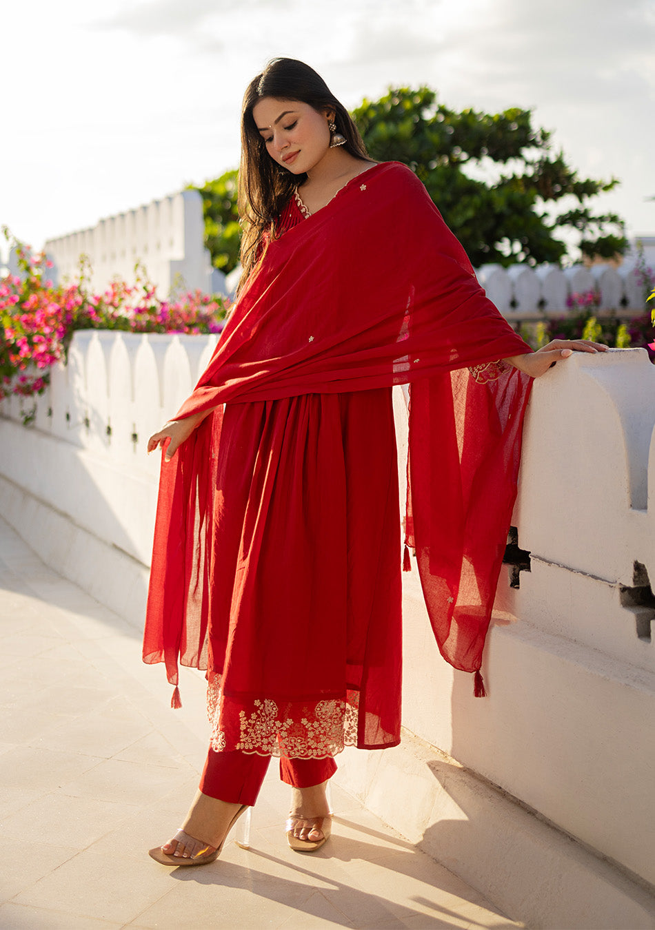 Crimson Elegance Embroidered Suit Set