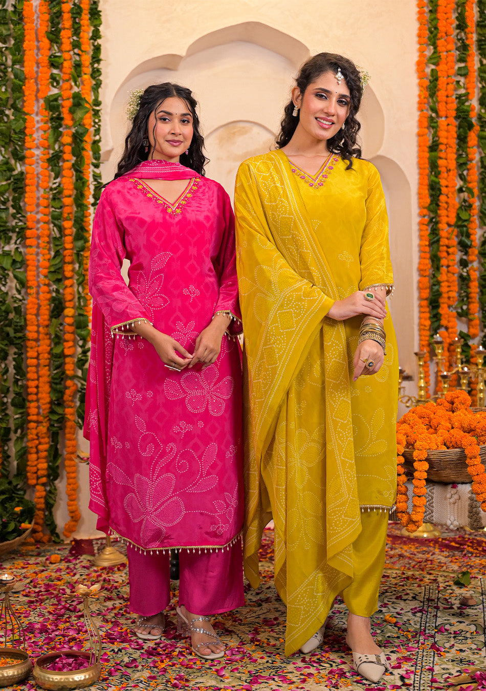 Fuchsia Bloom Crepe Suit Set