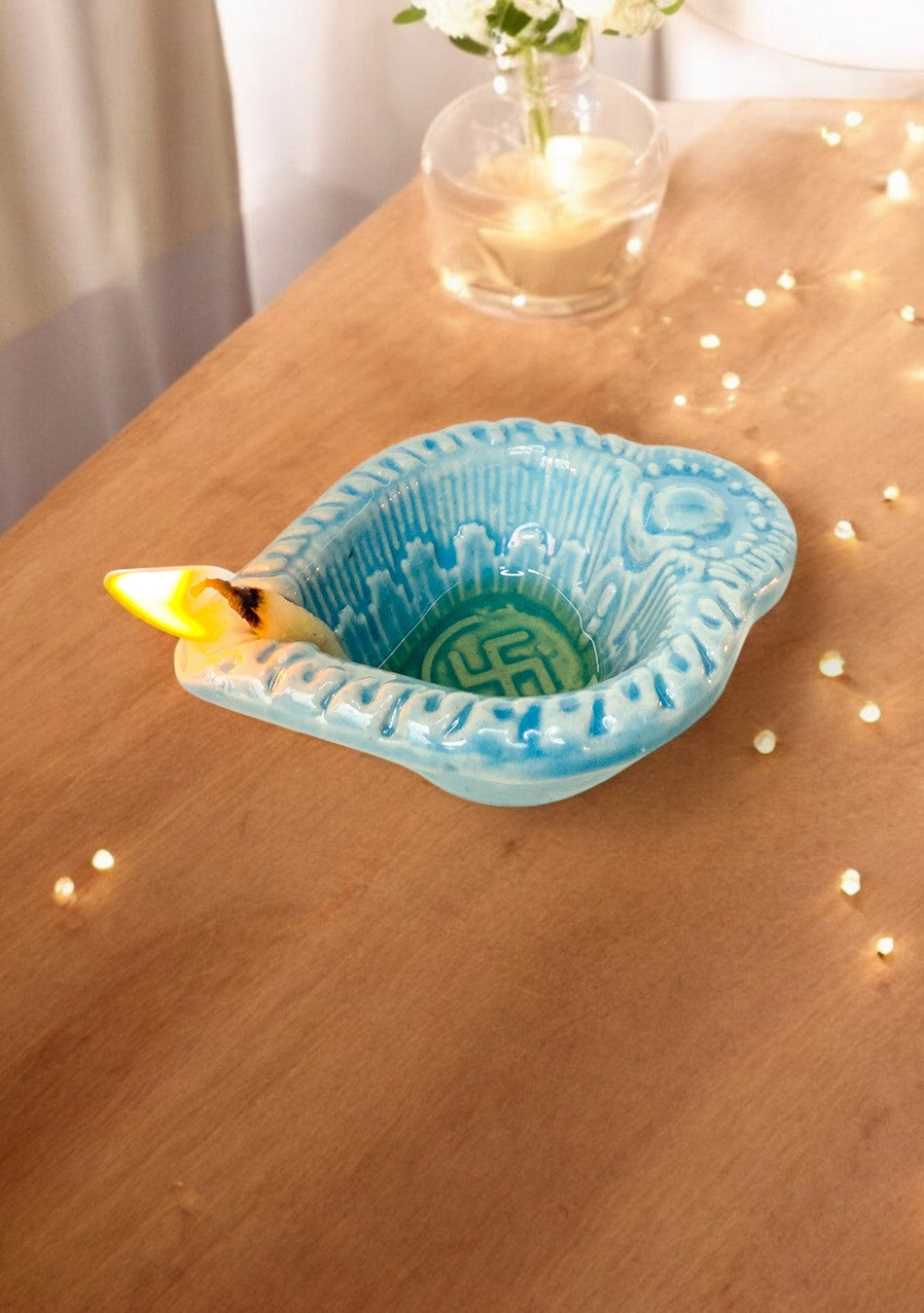 Blue Swastic Diya Set of 6
