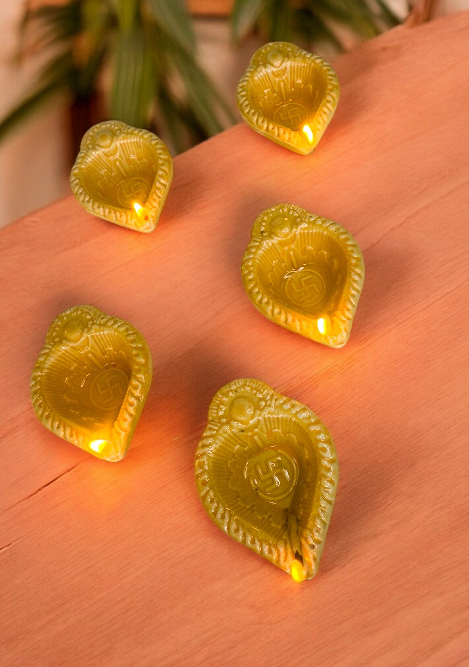 Yellow Swastic Diya Set of 6