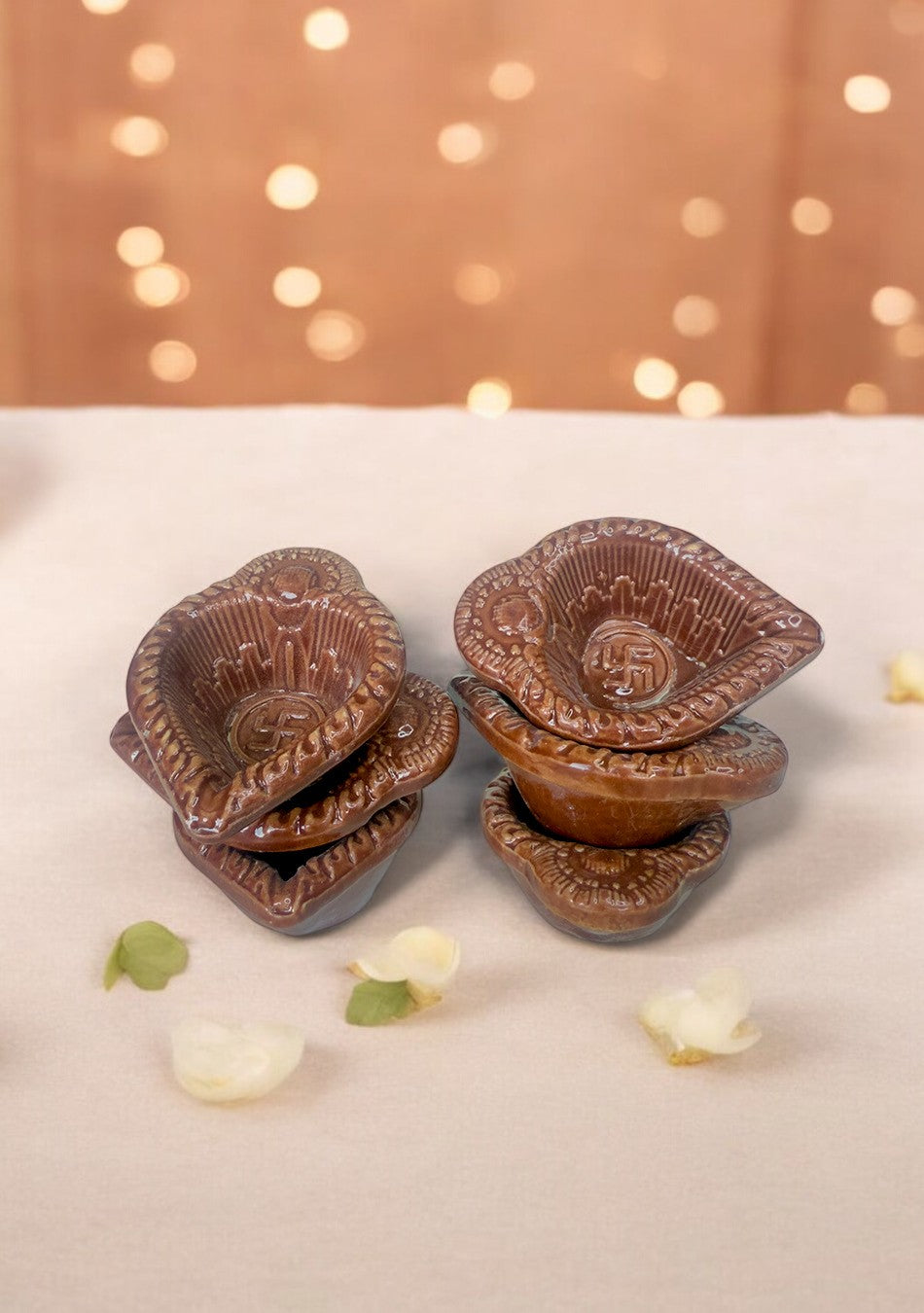Brown Swastic Diya Set of 6