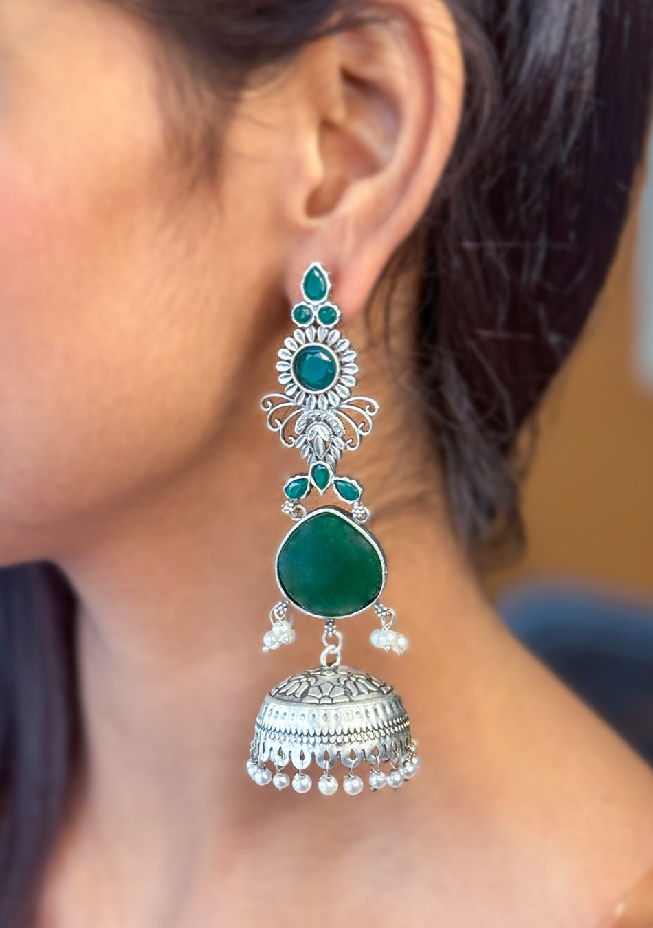 Emerald Drape Jhumkas