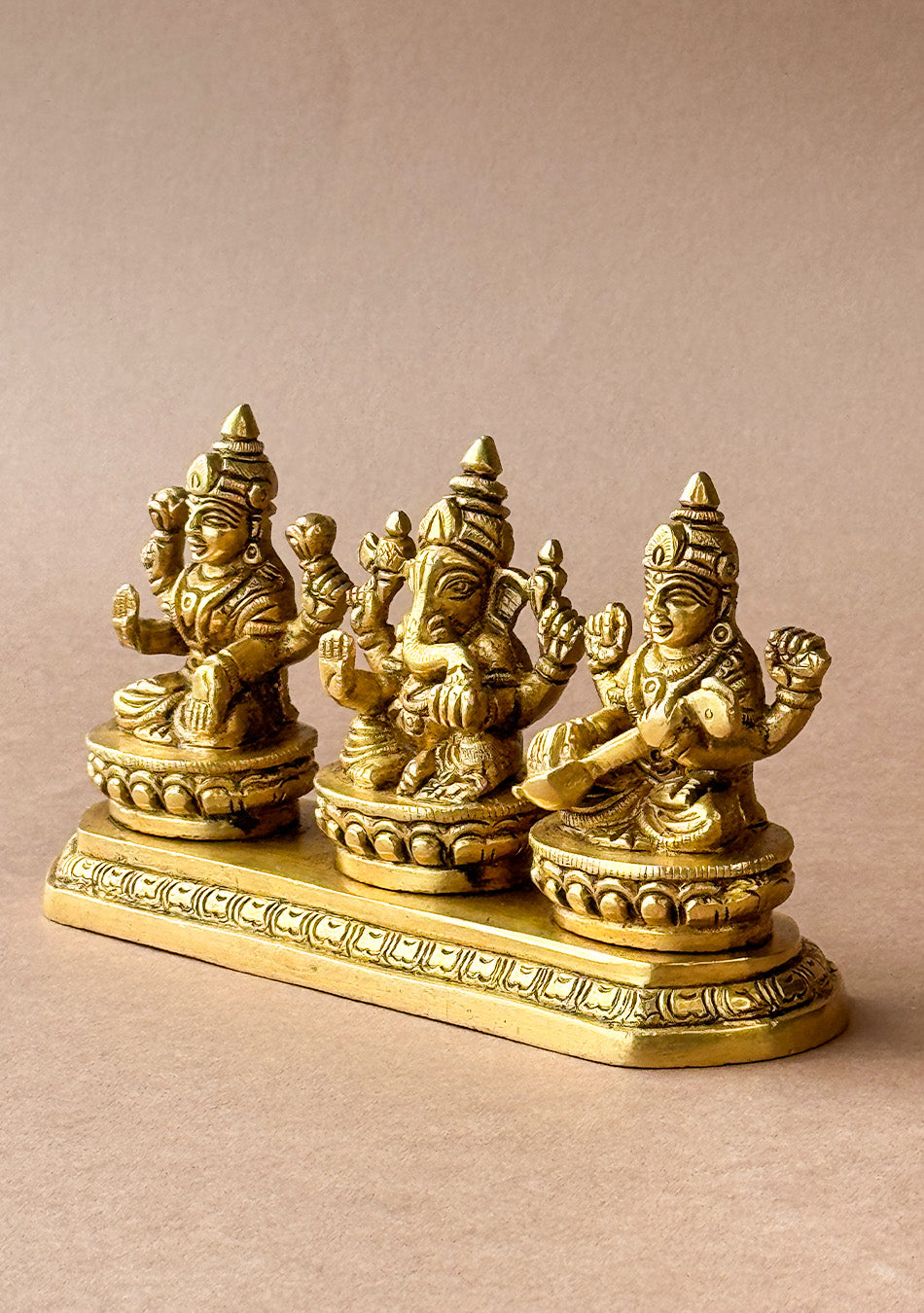 Antique Brass Lakshmi Ganesha Saraswati Set