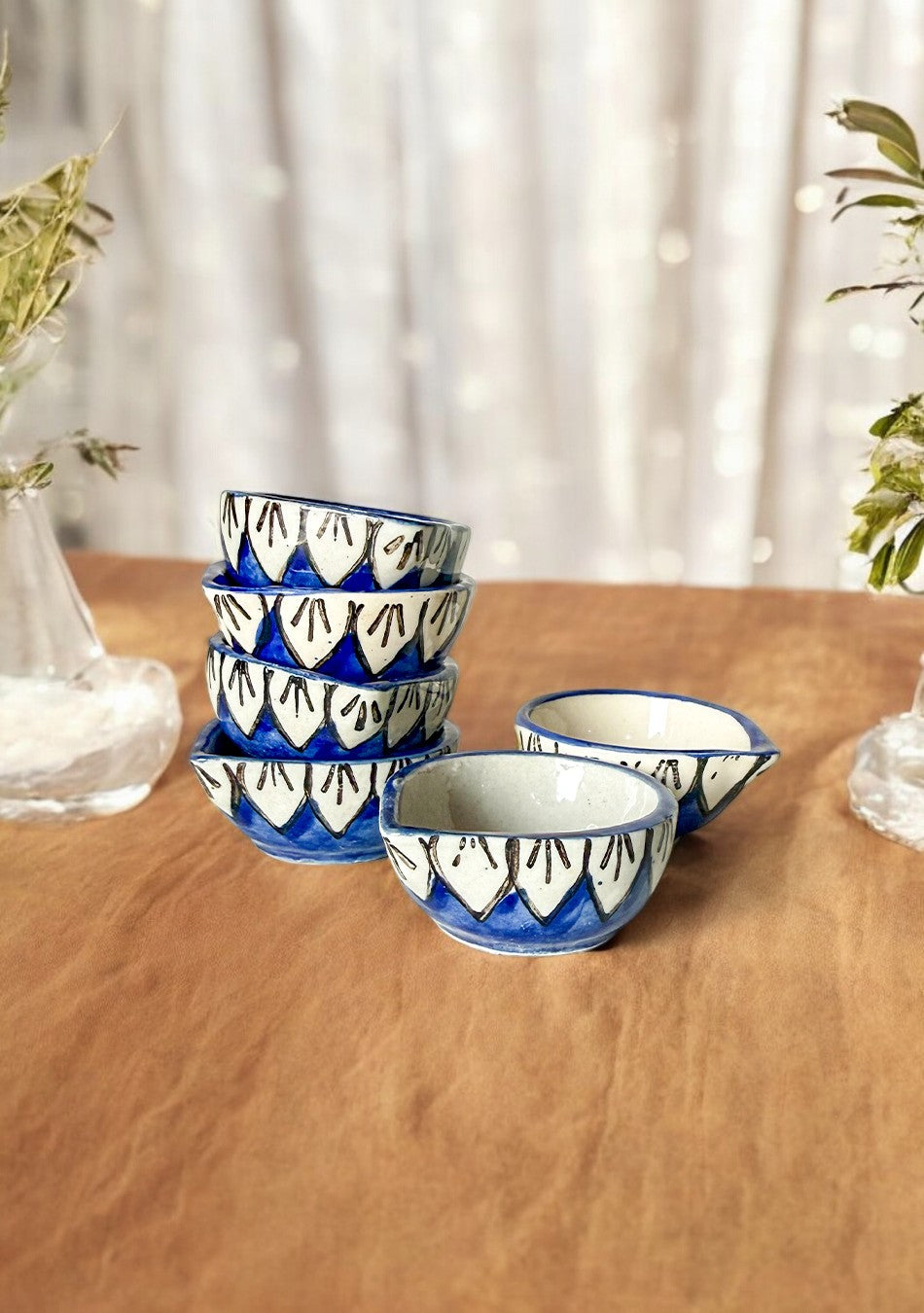 Indigo Whisper Ceramic Diya set of 6