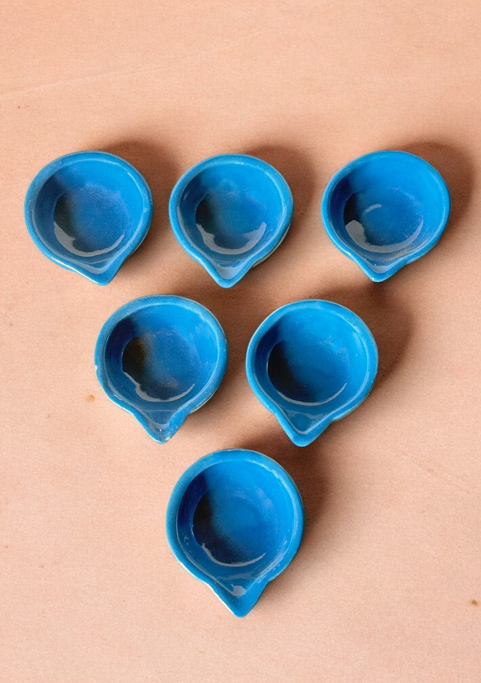 Blue glazed diya set of 6