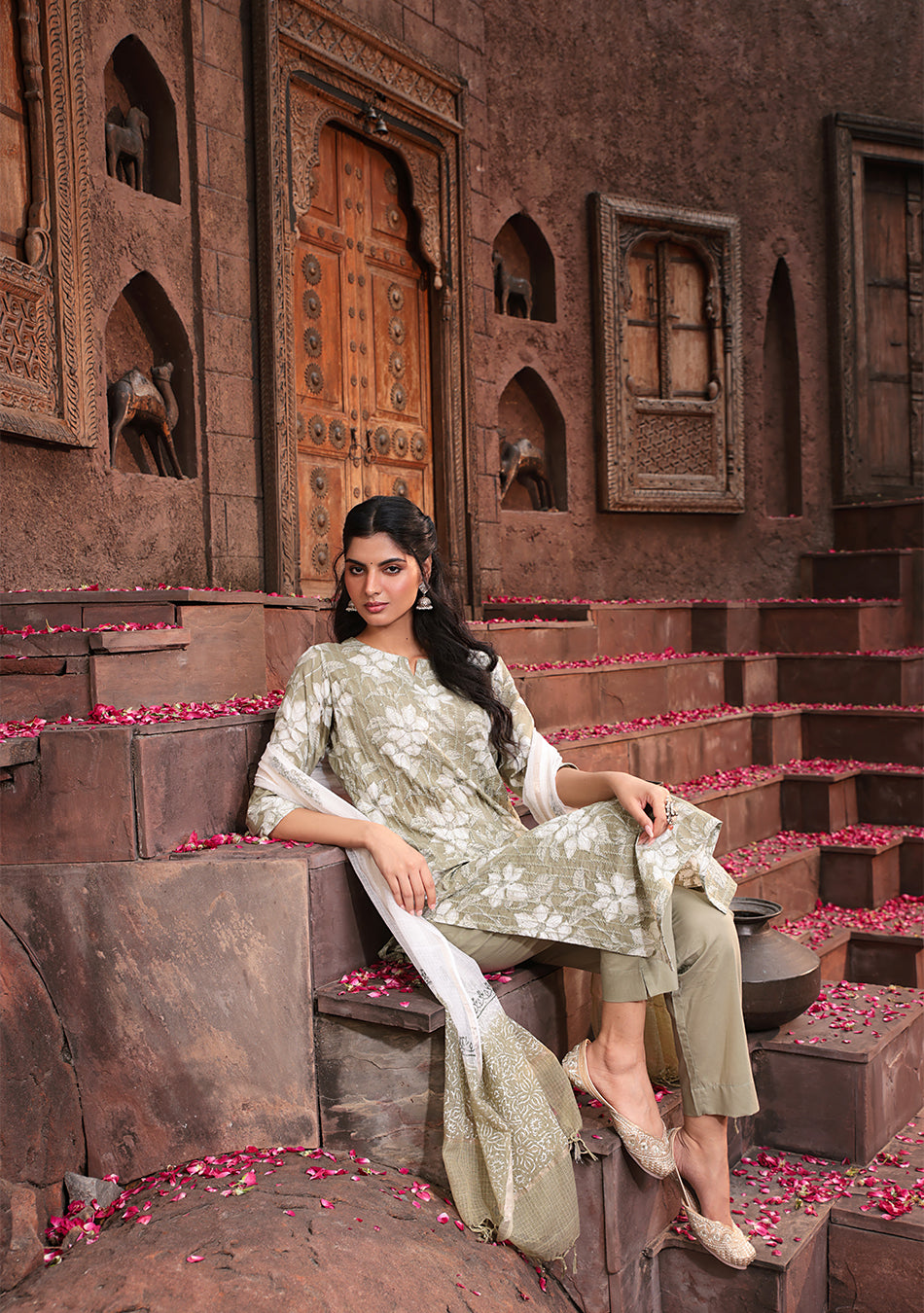 Sage Serenity Suit Set with Kota Dupatta