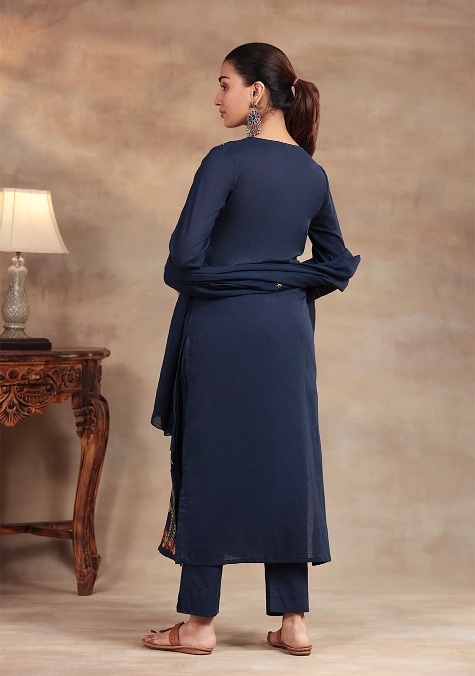 Navy Bloom embroidered suit set