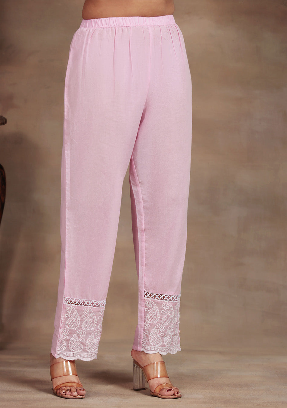 Powder Pink Floral Embroidered Suit Set