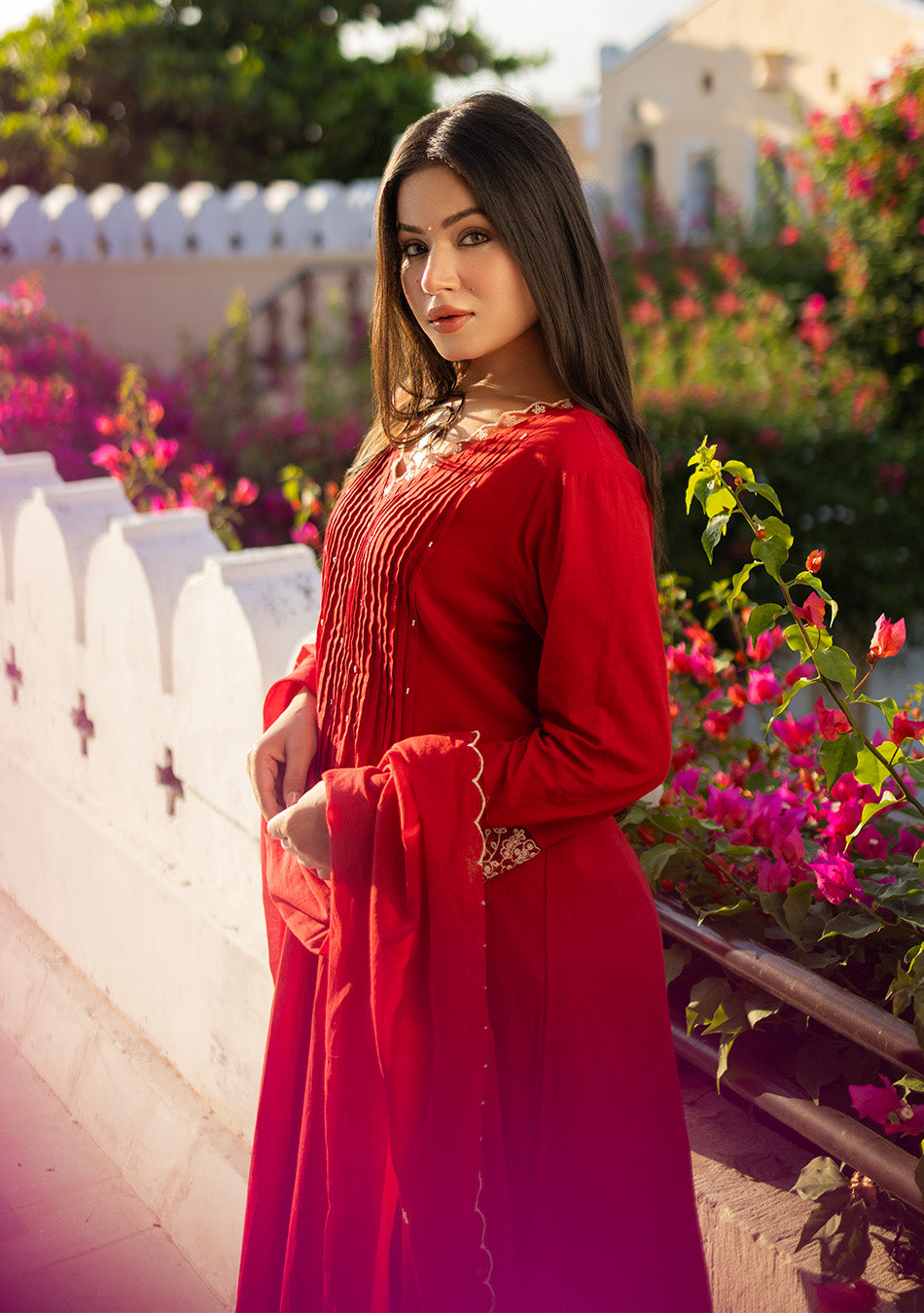 Crimson Elegance Embroidered Suit Set