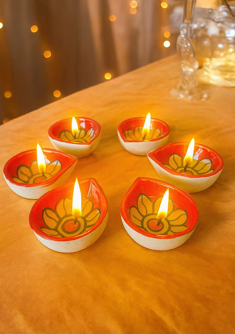 Crimson Floral Diyas Set of 6