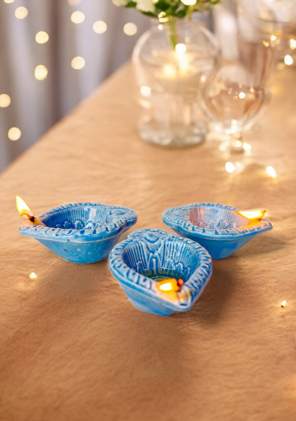 Blue Swastic Diya Set of 6