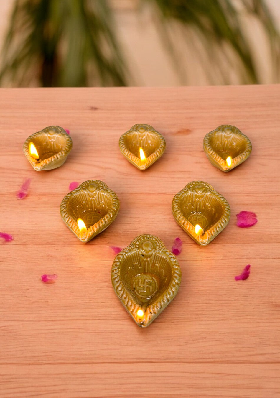 Yellow Swastic Diya Set of 6