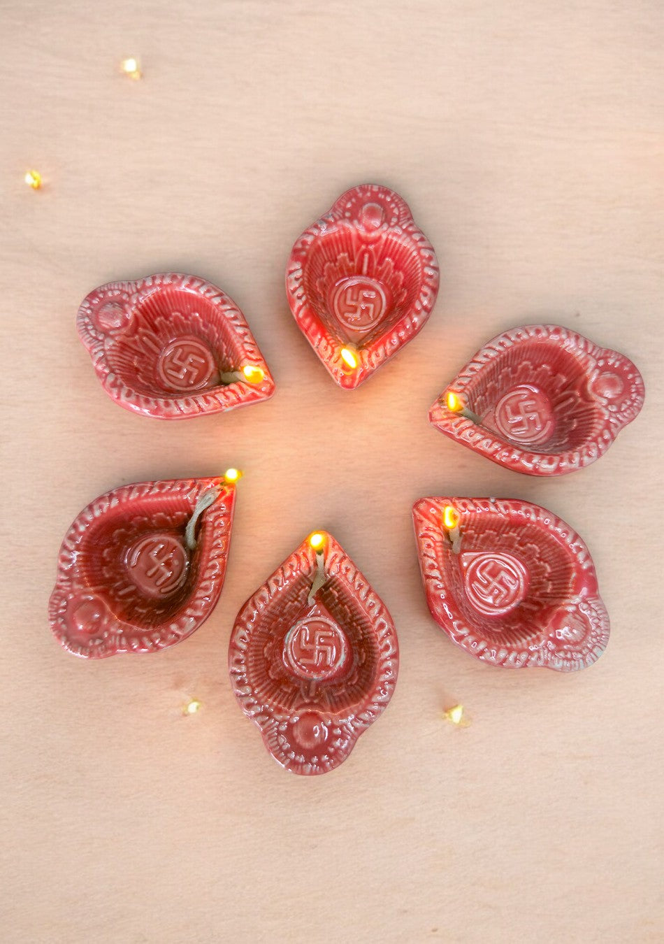 Red Swastic Diya Set of 6