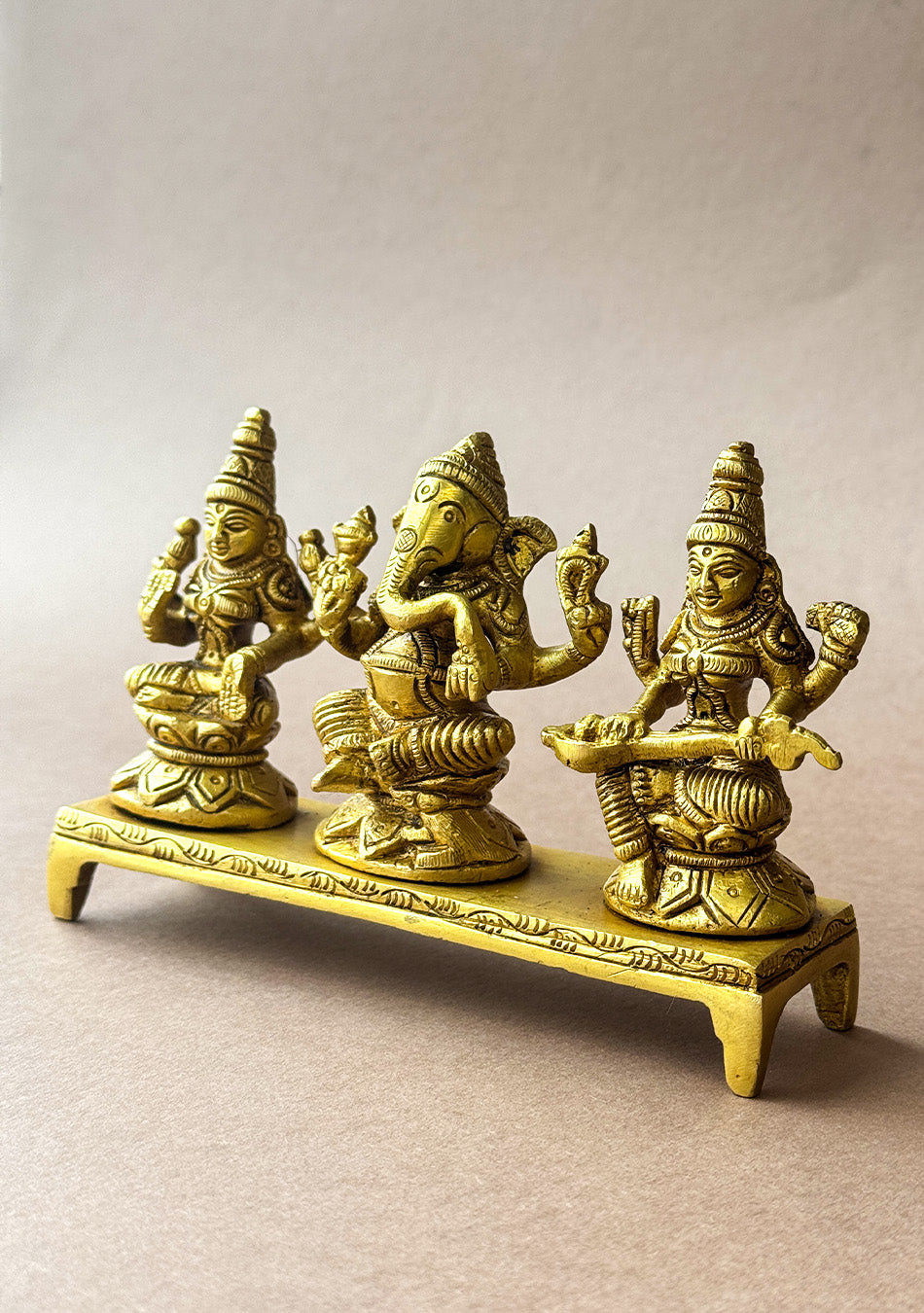 Antique Brass Lakshmi Ganesha Saraswati Trio