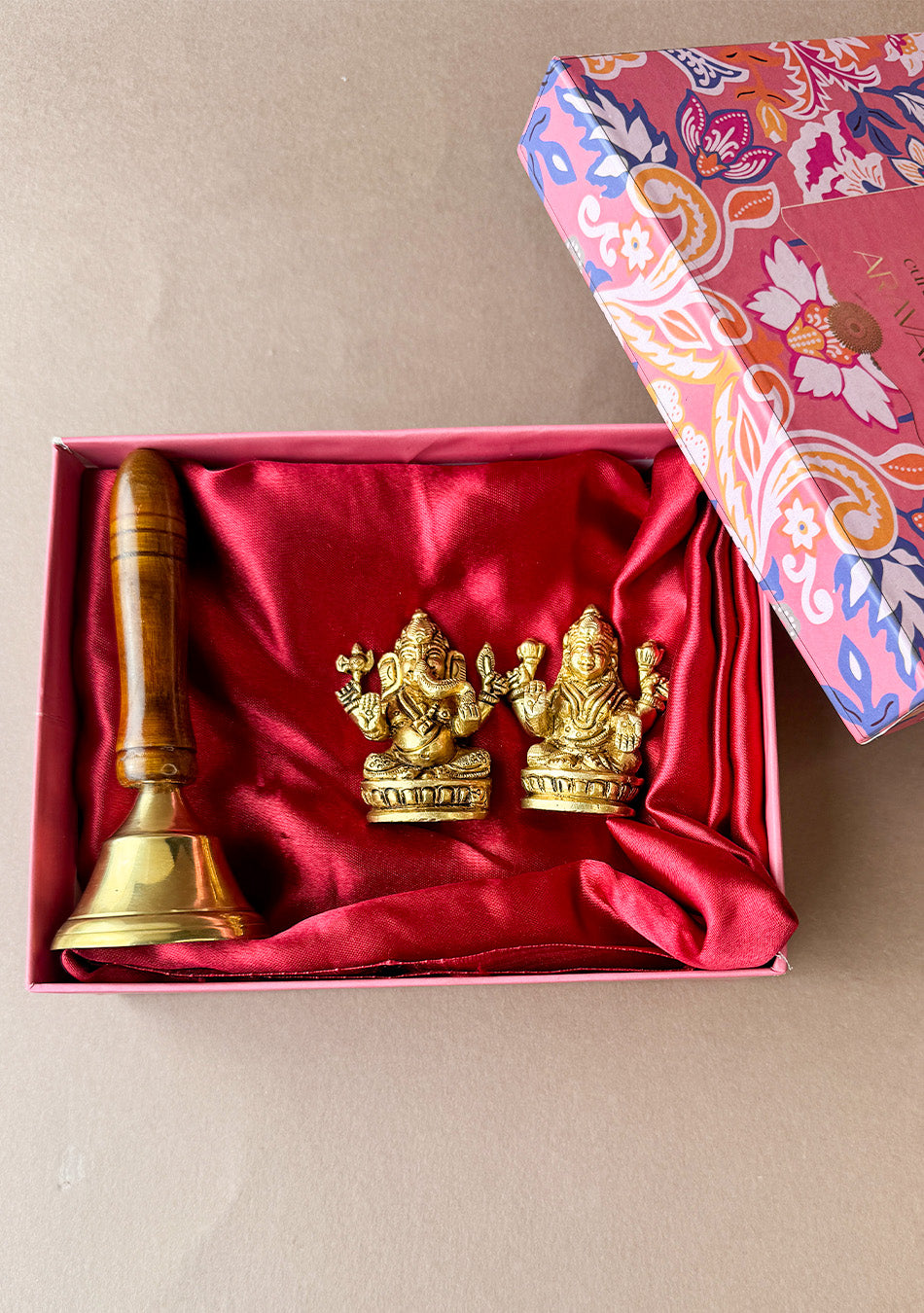 LOTUS BASE LAKSHMI GANESHA PAIR  with bell in gift box
