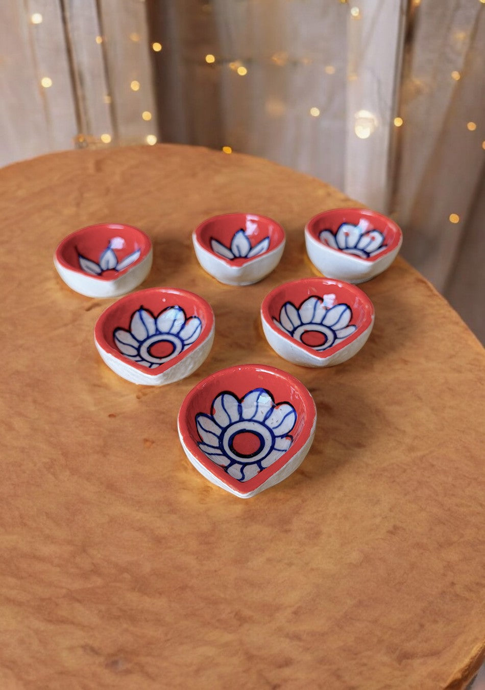 Orange Floral Diyas Set of 6