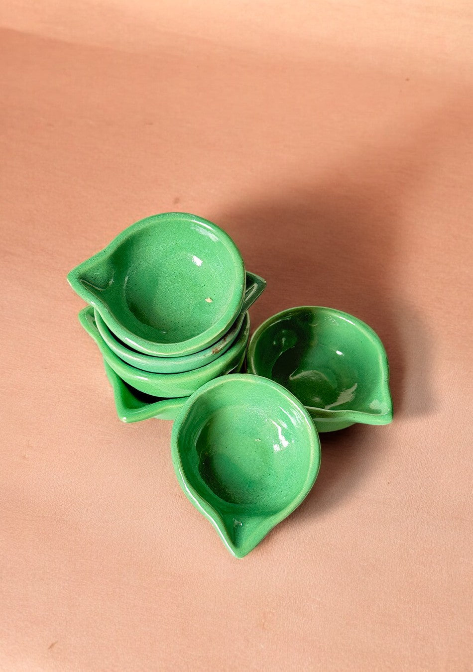Green glazed diya set of 6