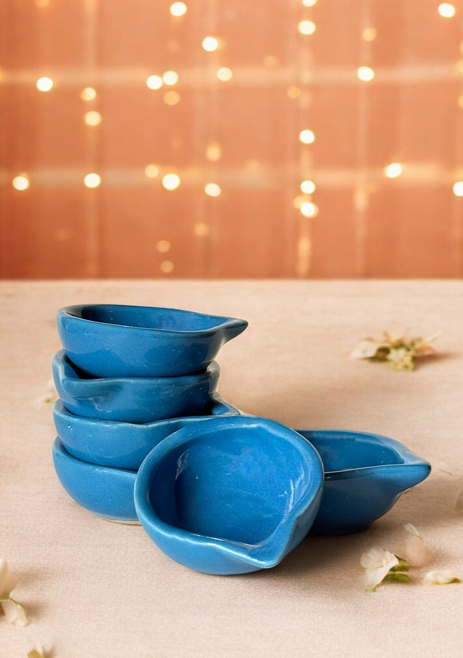 Blue glazed diya set of 6