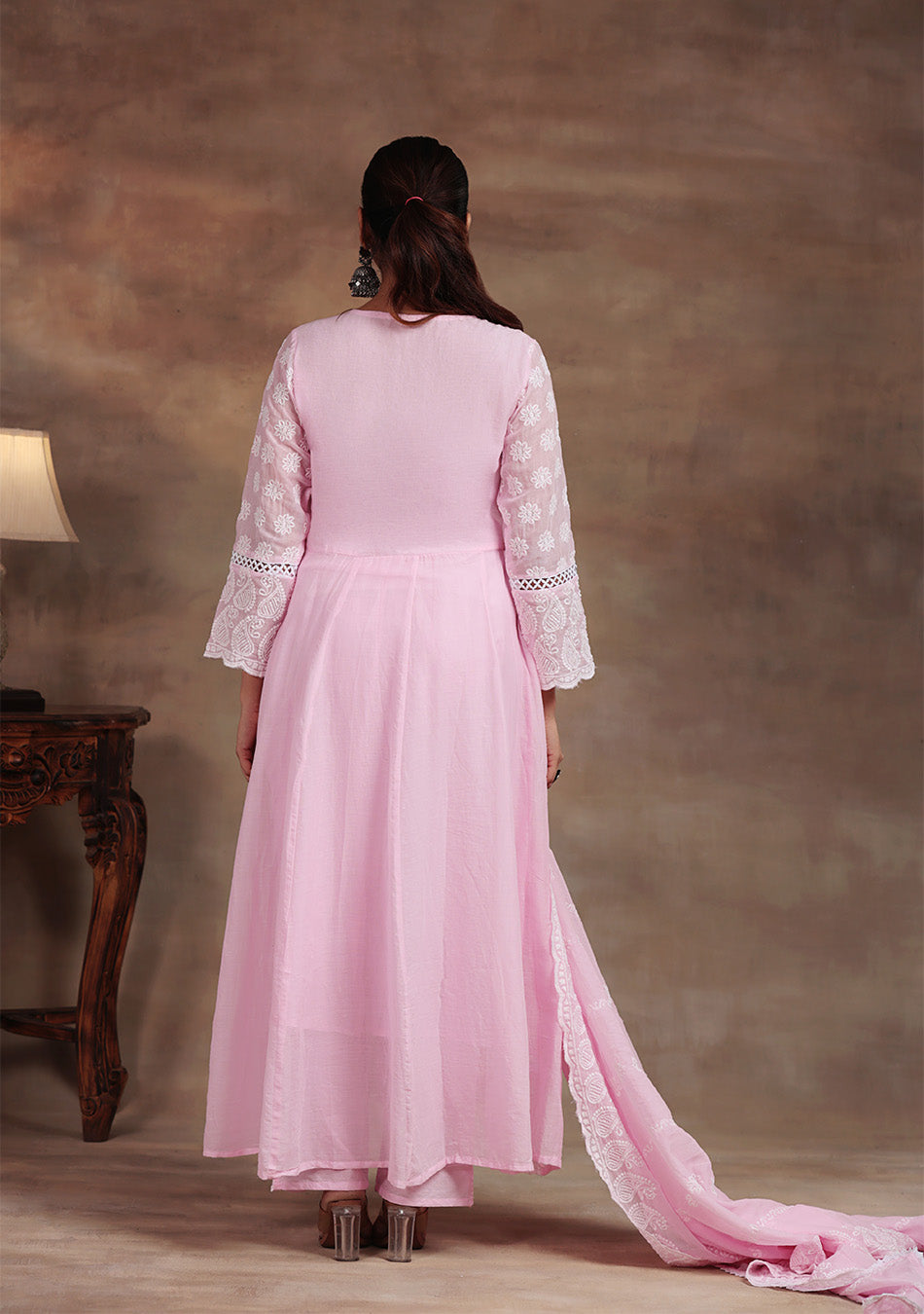 Powder Pink Floral Embroidered Suit Set