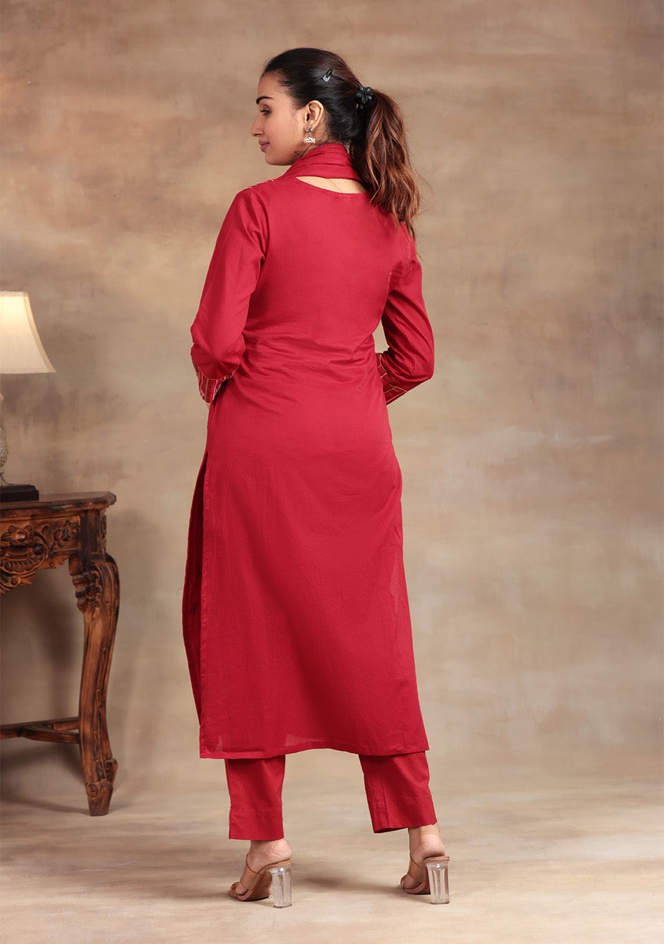 Maroon Bloom embroidered suit set