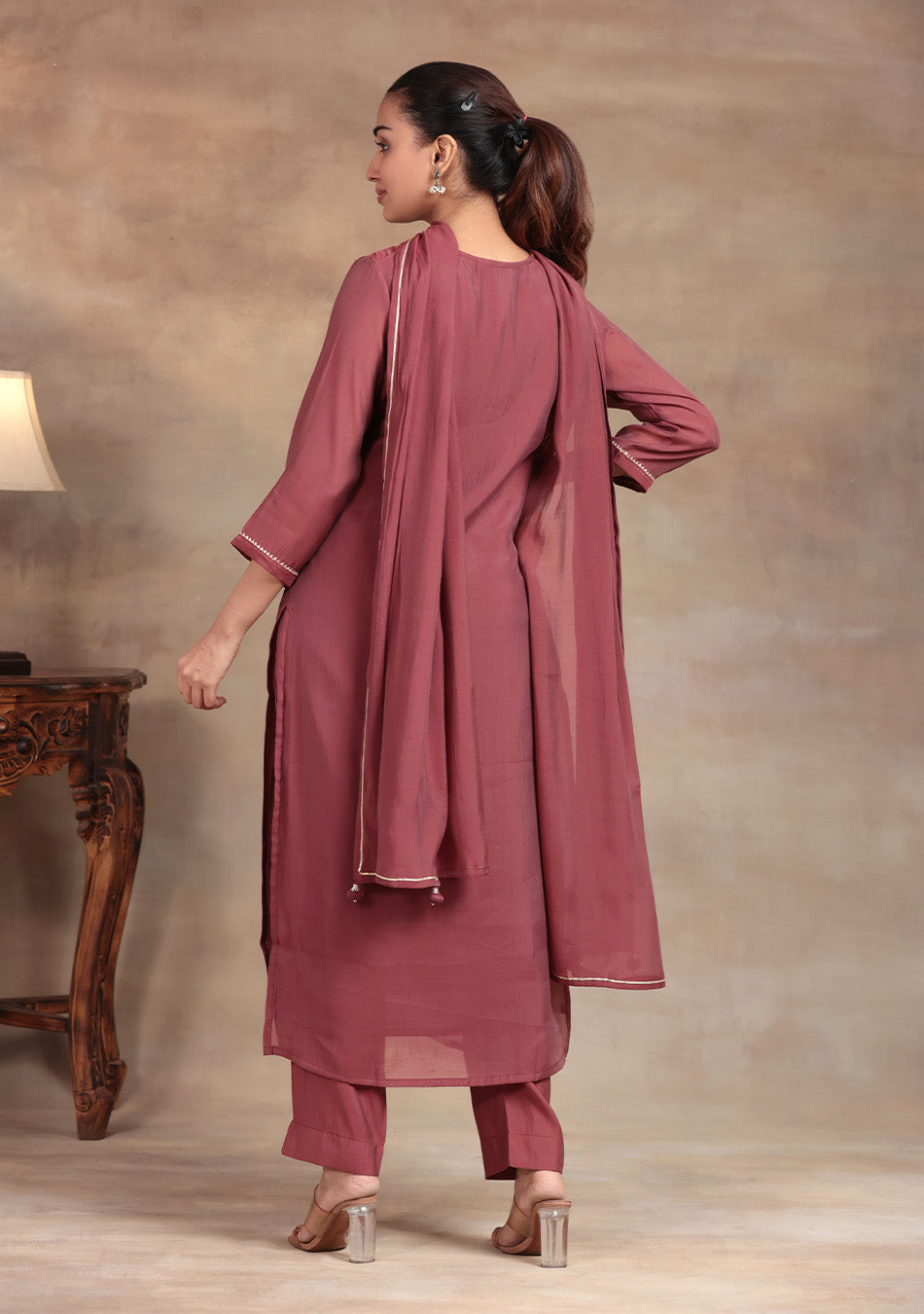 Wine Glow Embroidered Suit Set