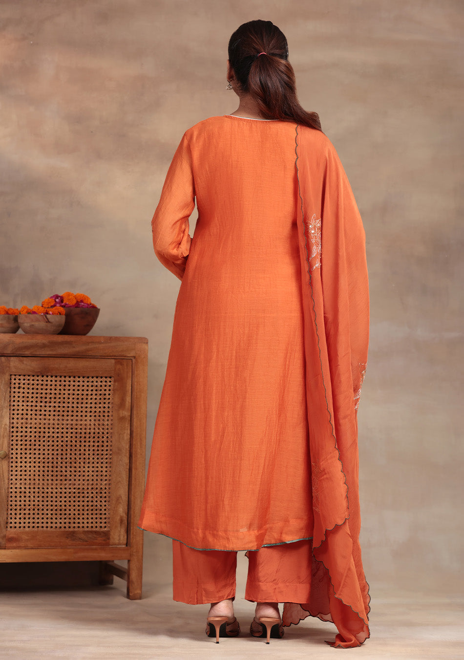 Sunset Glow Embroidered Anarkali Suit Set