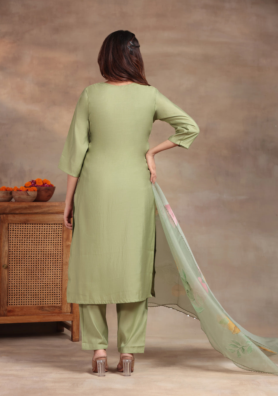Pista Green Embroidered suit set