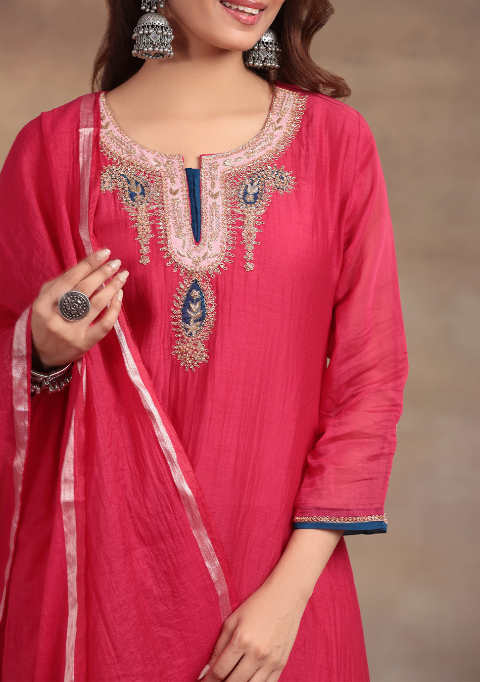 Ruby Glow Chanderi Dabka Suit Set