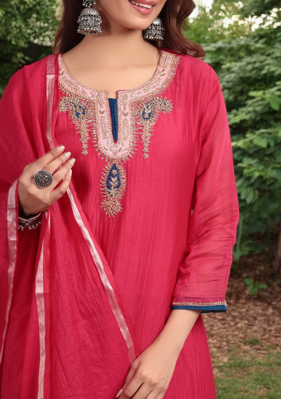 Ruby Glow Chanderi Dabka Suit Set