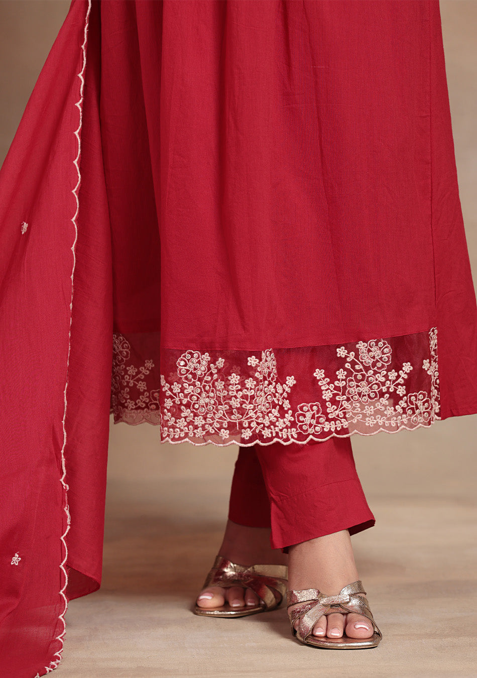 Crimson Elegance Embroidered Suit Set