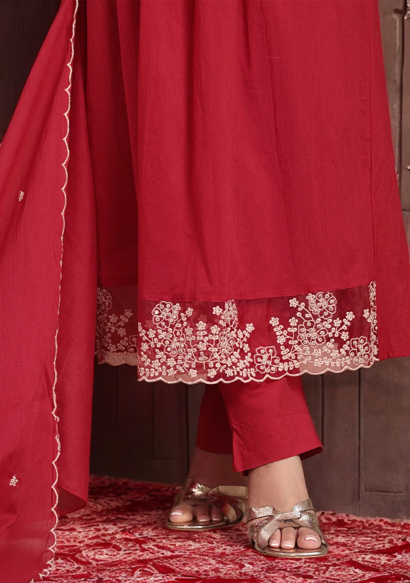 Crimson Elegance Embroidered Suit Set