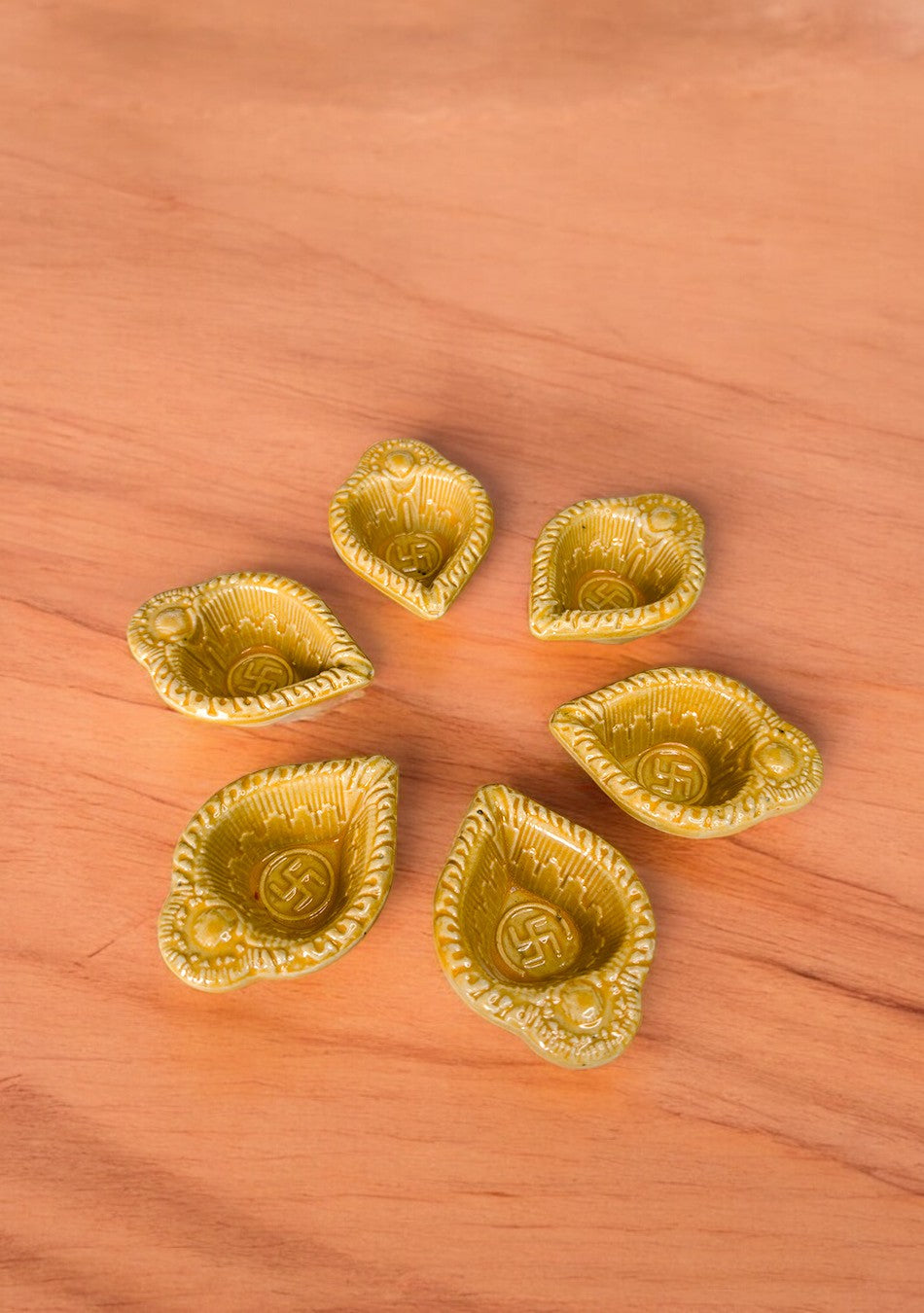 Yellow Swastic Diya Set of 6