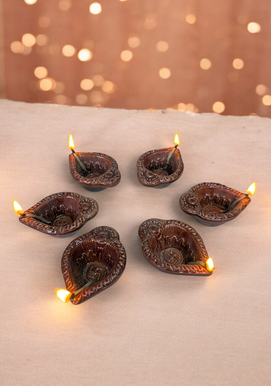 Brown Swastic Diya Set of 6