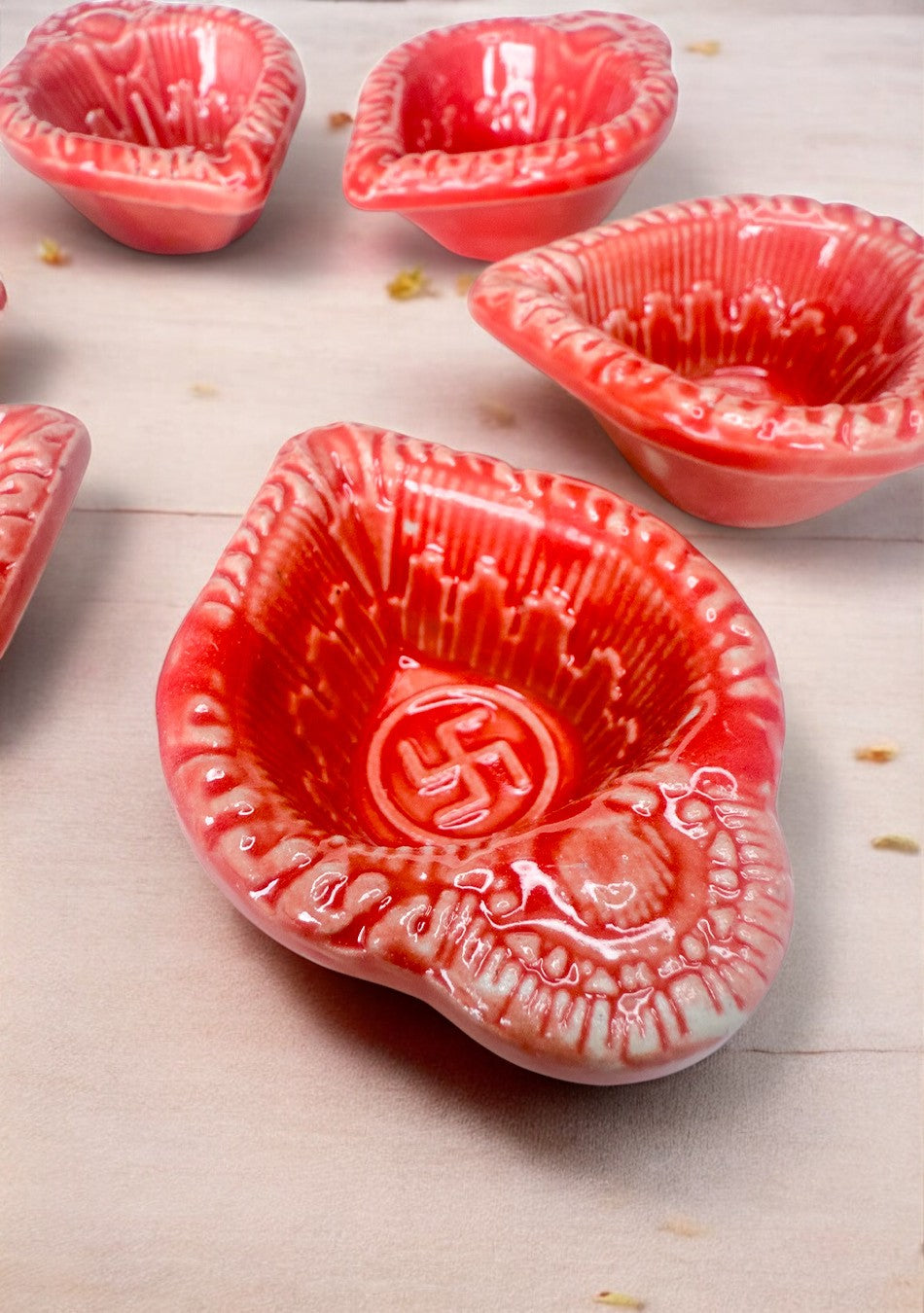 Red Swastic Diya Set of 6