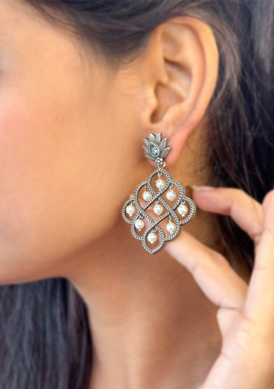 Pearl Woven Lotus Earrings