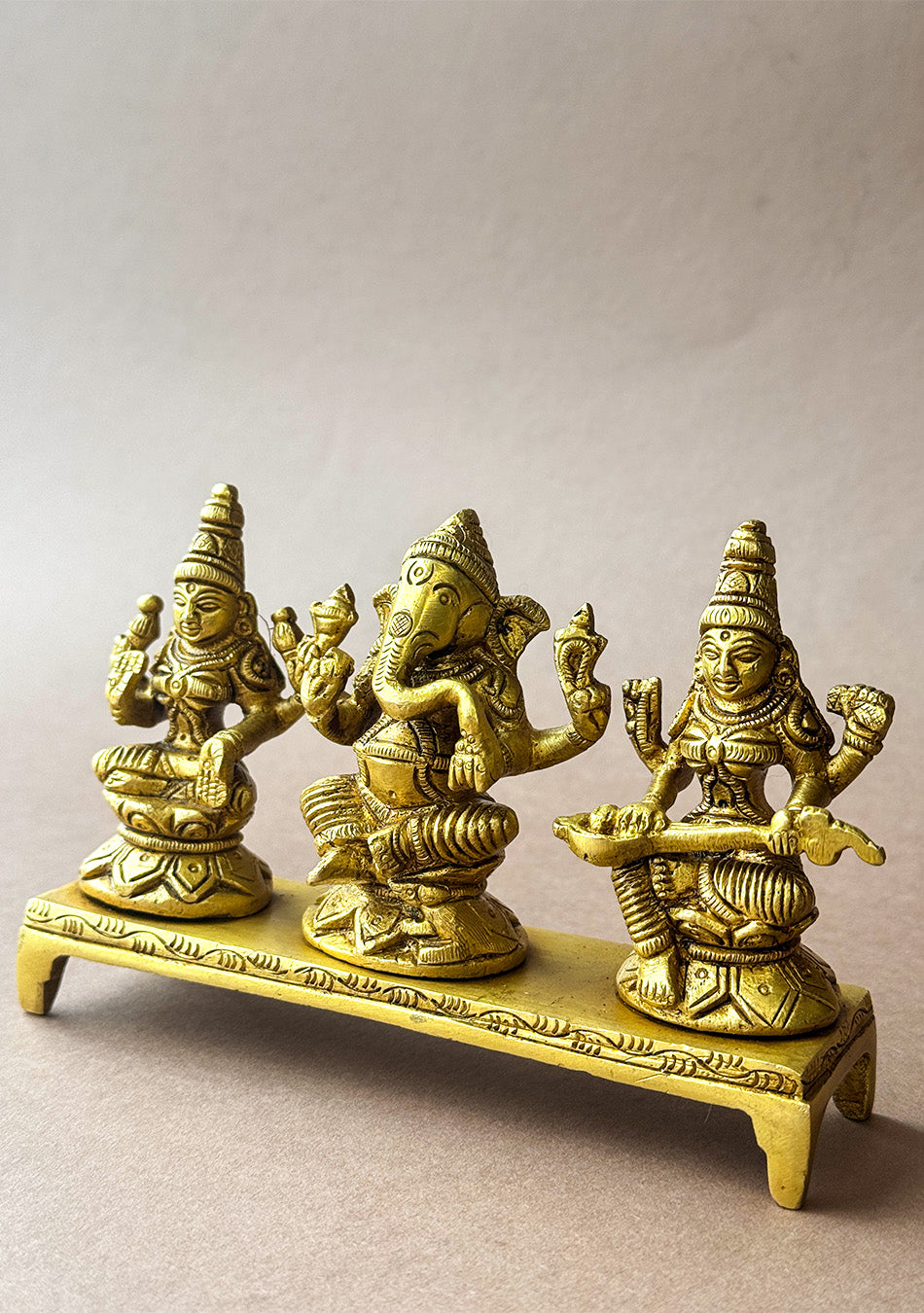 Antique Brass Lakshmi Ganesha Saraswati Trio