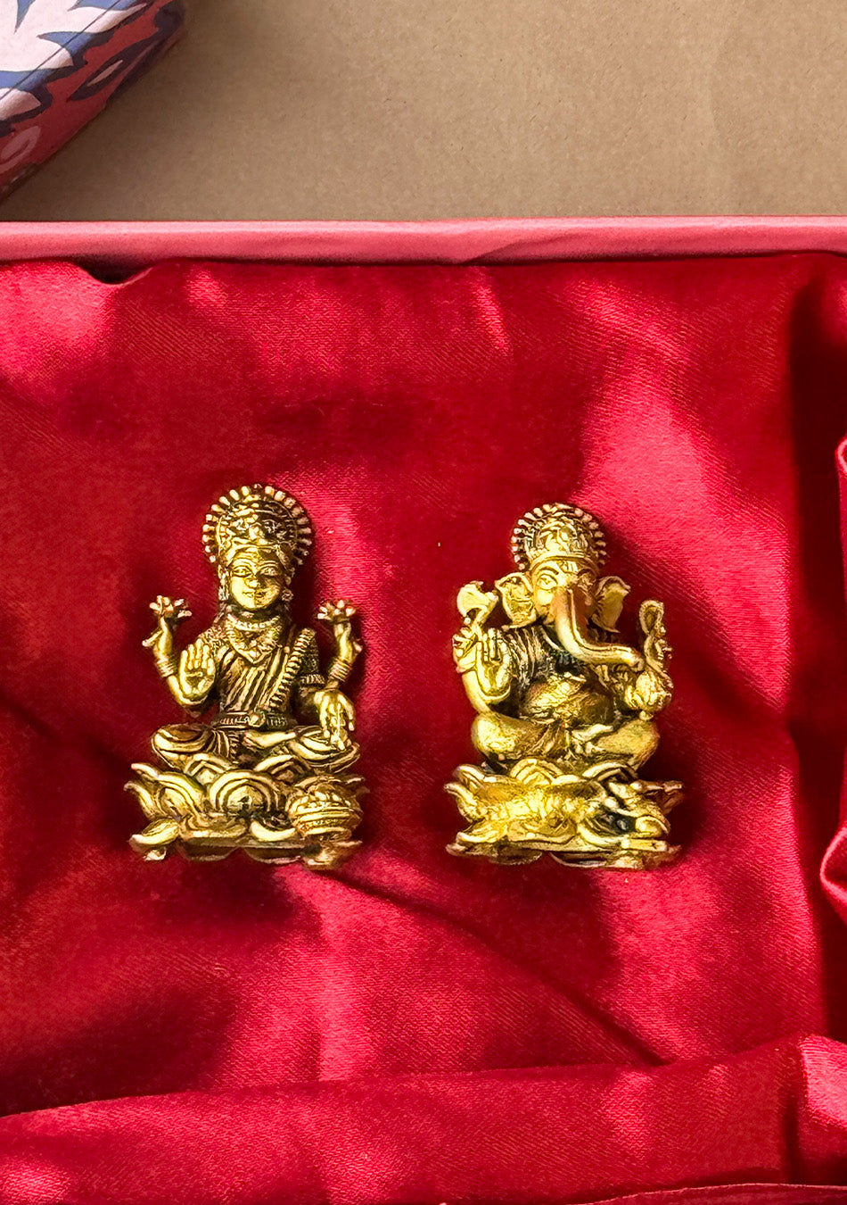 LOTUS BASE LAKSHMI GANESHA PAIR  with bell in gift box