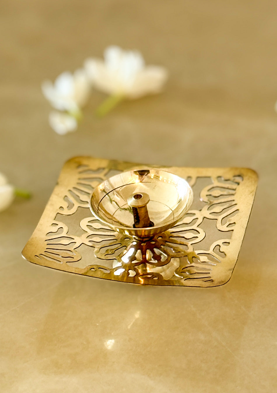 Square Shaped Brass Diya