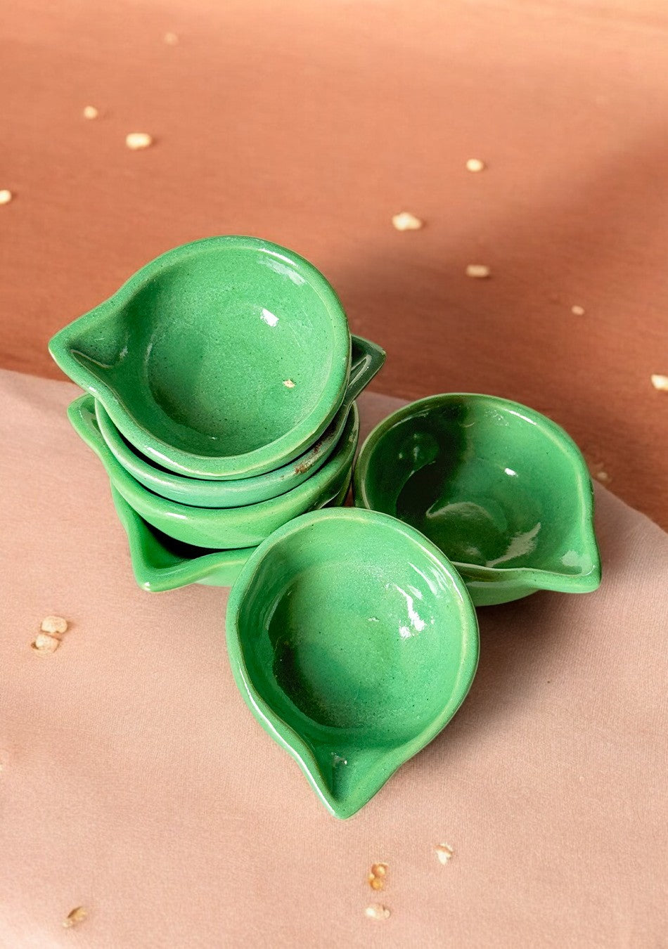 Green glazed diya set of 6