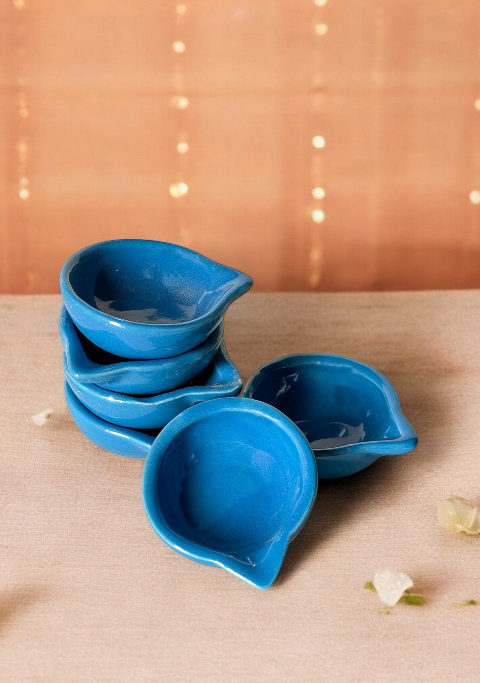 Blue glazed diya set of 6