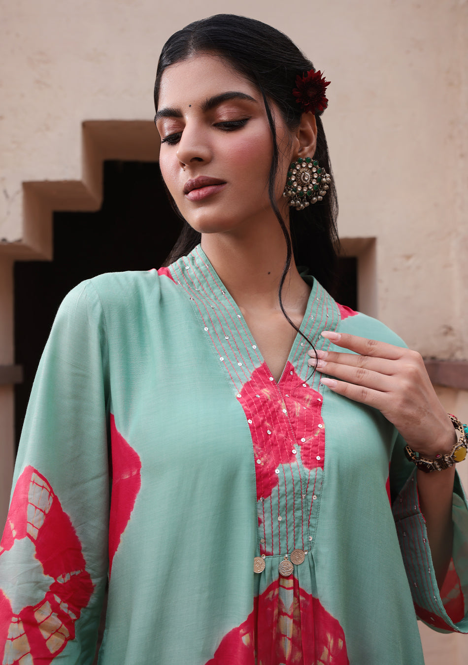 Mint Red Tie-Dye Modal kura Set