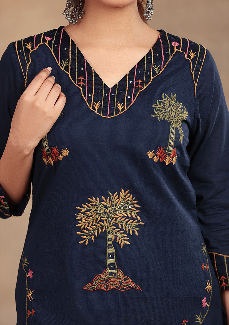 Navy Bloom embroidered suit set