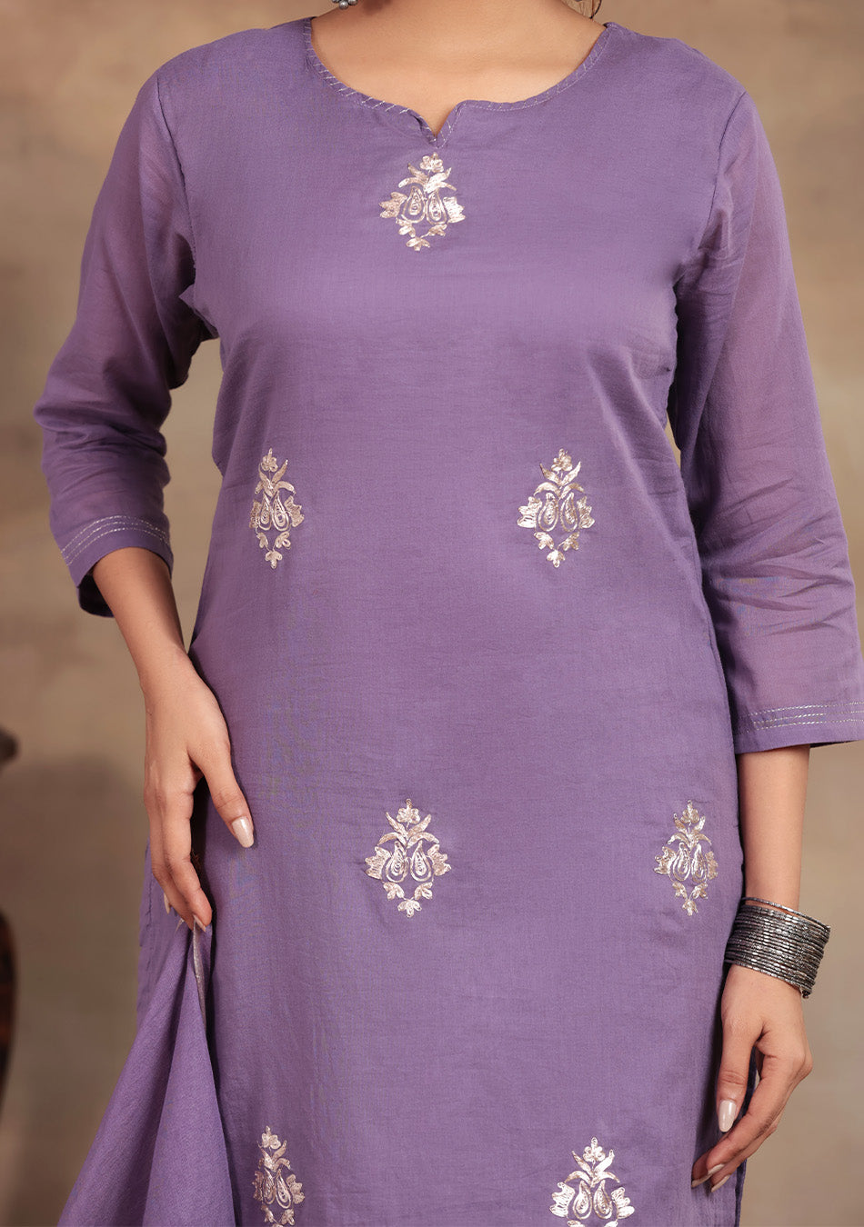 Lavender elegance Embroidered Suit Set